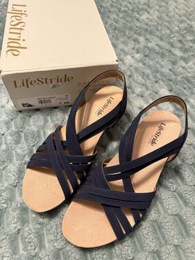 Life Stride Navy Multi-Strap Slingback Sandals